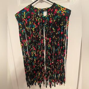 Women’s Black Floral Fringe Scarf - Multicolor